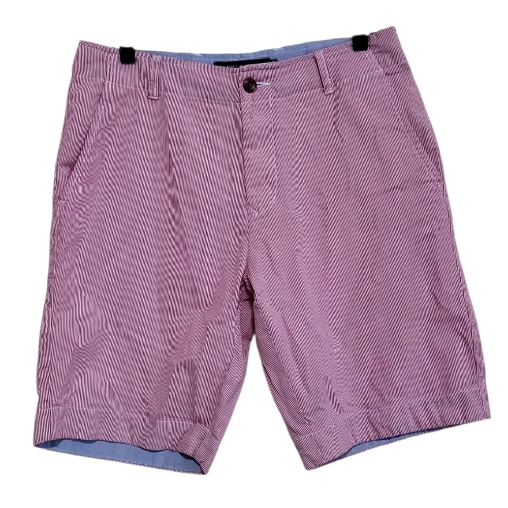 Tommy Hilfiger Mens Red and White Flat Front Stripe Shorts Size 29